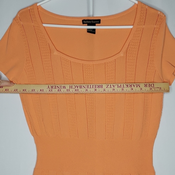 Sydney Easton Empire Knit Top Medium Square Neck Short Sleeve Orange Textured - Picture 5 of 14